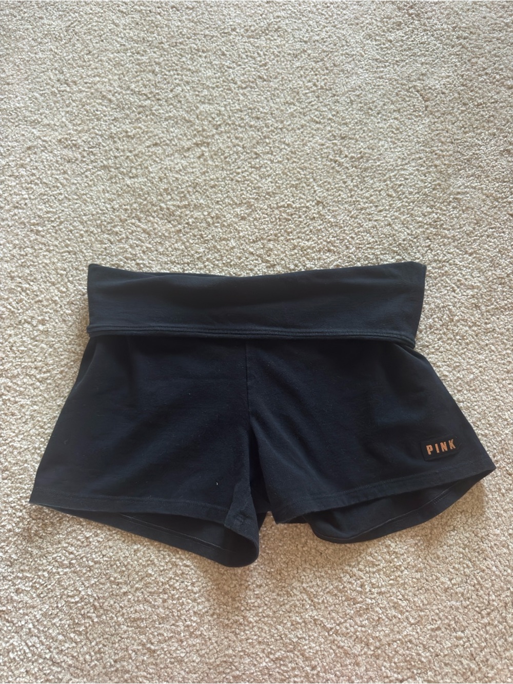 PINK Victoria's Secret Black Fold-Over Waist Athletic Shorts